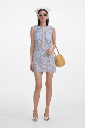 Blue Fine Lace Mini Dress