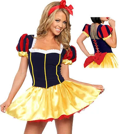 Bright And Stylish Snow White Costume With Dark Blue Mixed Yellow Dress