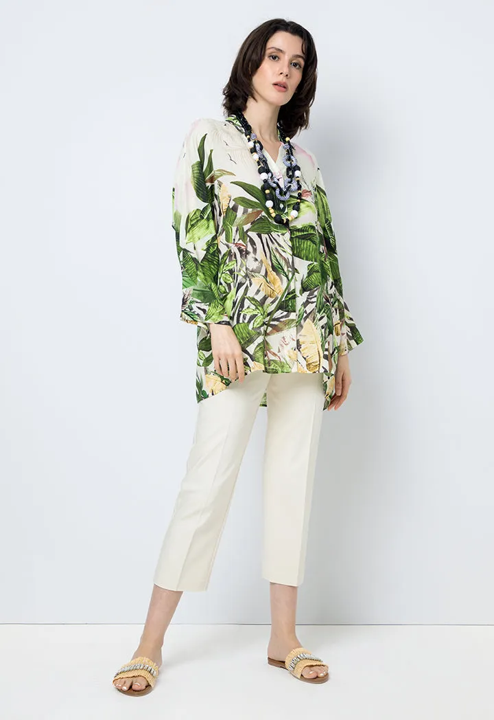 Choice Printed Shirt With Belt Beige-Print