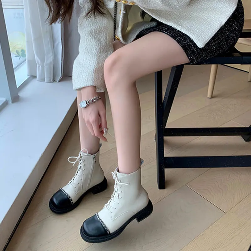 Contrast Toecap Ankle High Creamy-White Boots