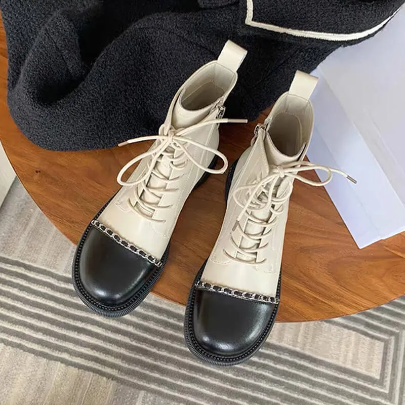 Contrast Toecap Ankle High Creamy-White Boots