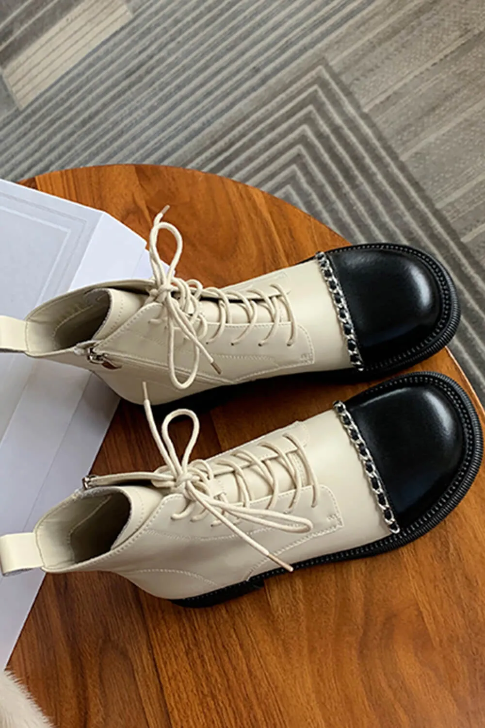 Contrast Toecap Ankle High Creamy-White Boots