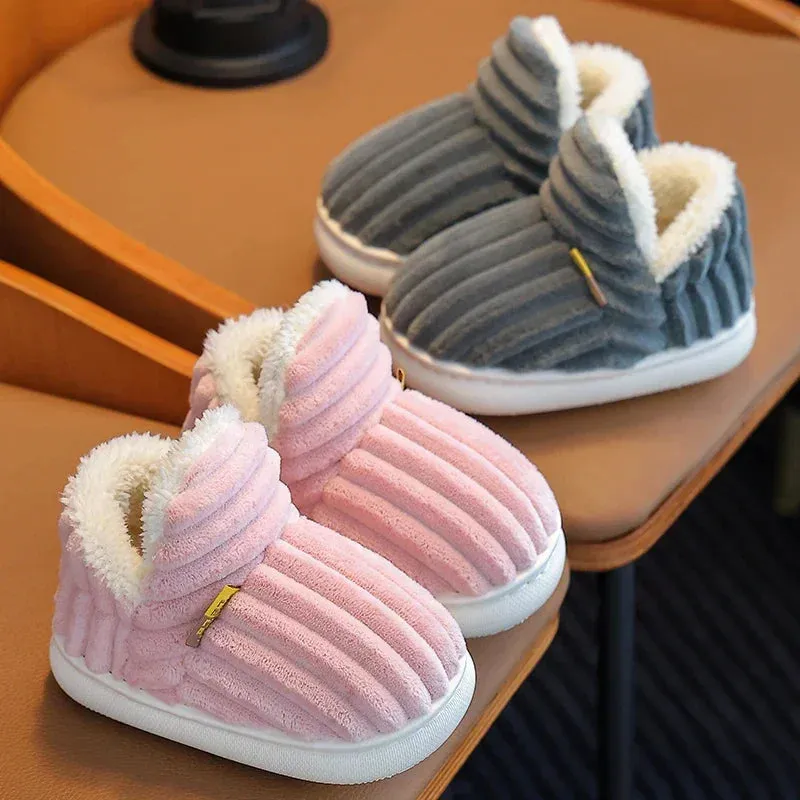 Non-slip Warm Stripe Plush Cotton Home Shoes
