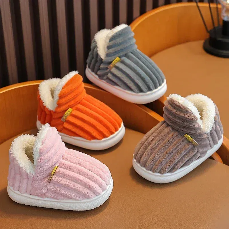 Non-slip Warm Stripe Plush Cotton Home Shoes