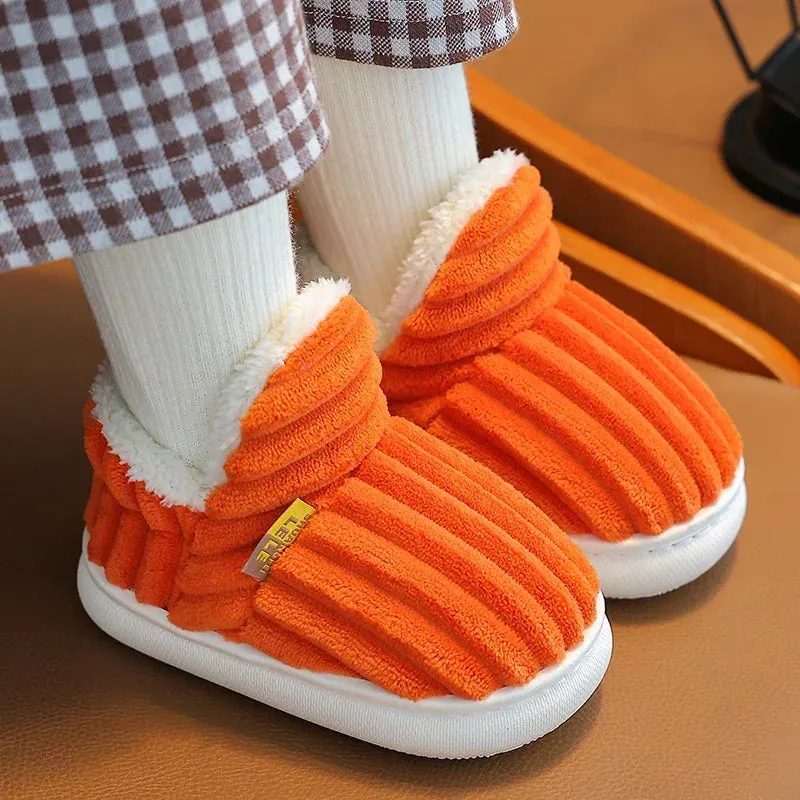 Non-slip Warm Stripe Plush Cotton Home Shoes