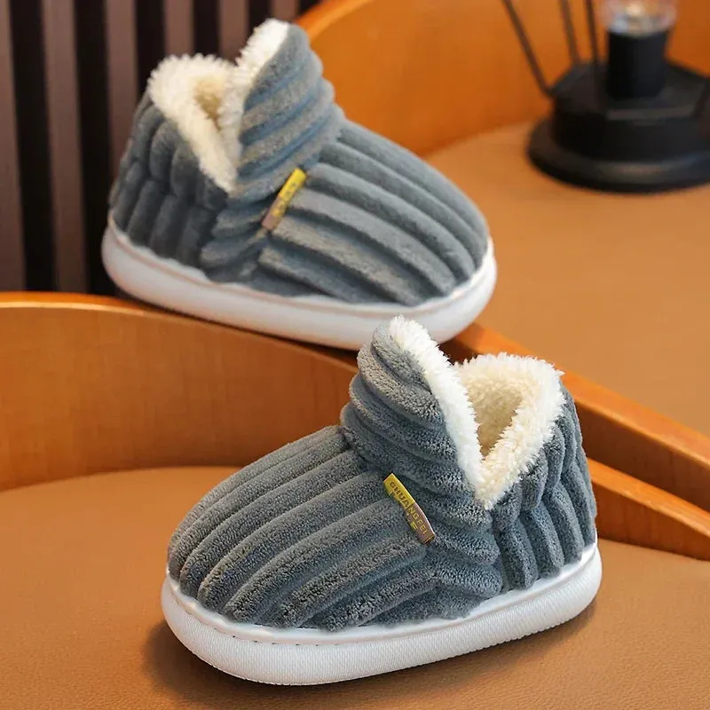 Non-slip Warm Stripe Plush Cotton Home Shoes
