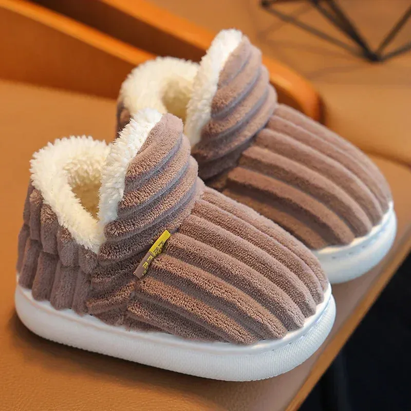 Non-slip Warm Stripe Plush Cotton Home Shoes