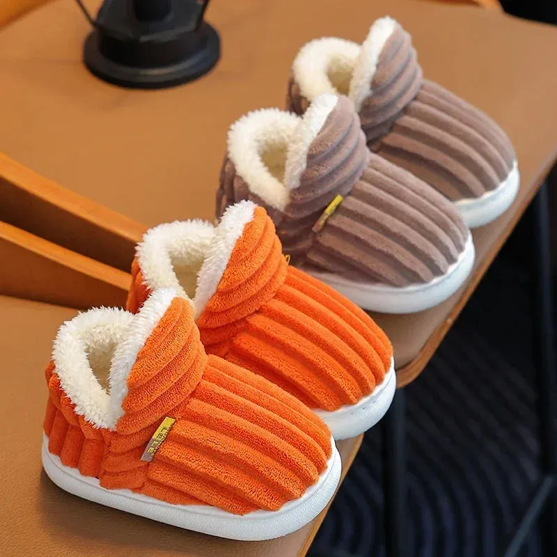 Non-slip Warm Stripe Plush Cotton Home Shoes