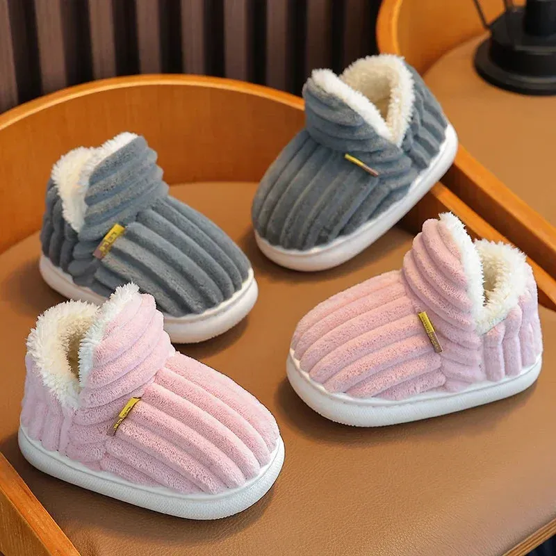 Non-slip Warm Stripe Plush Cotton Home Shoes
