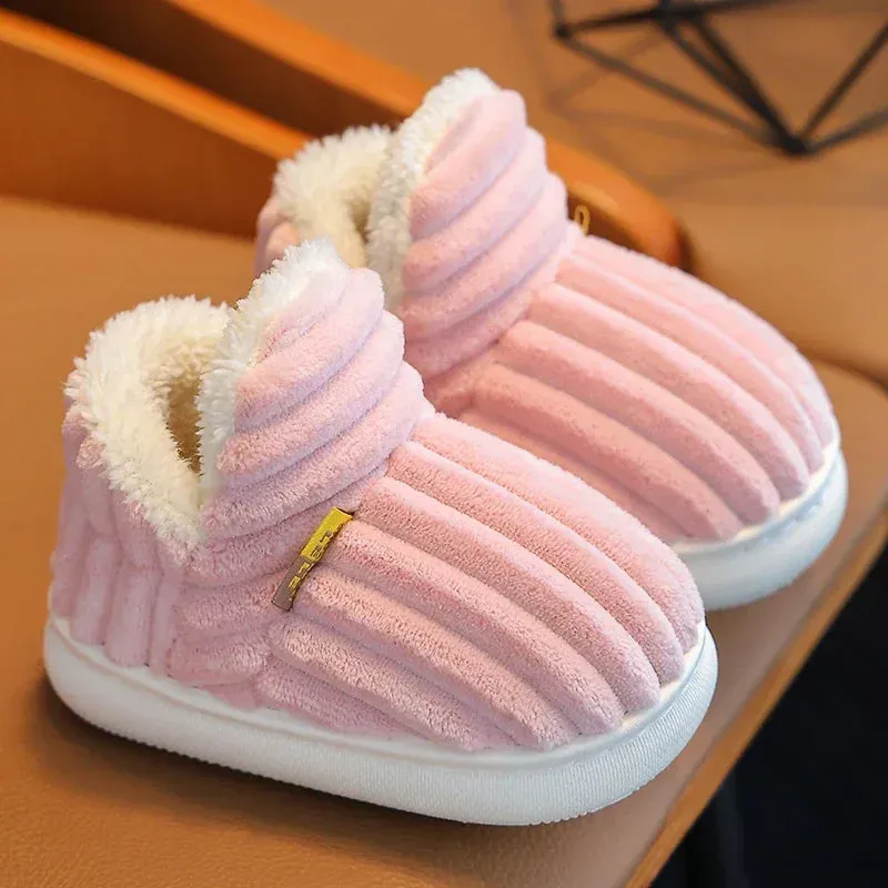 Non-slip Warm Stripe Plush Cotton Home Shoes