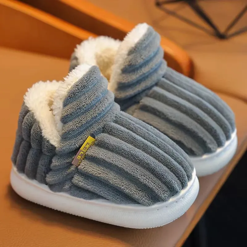 Non-slip Warm Stripe Plush Cotton Home Shoes