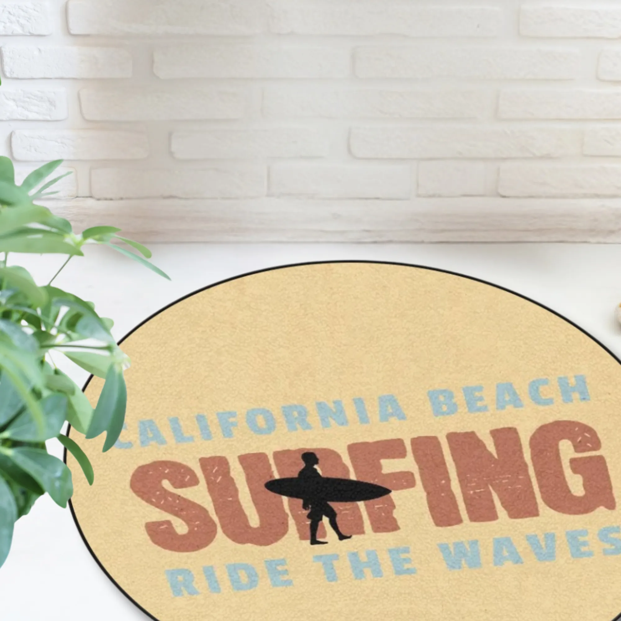 Surf Room Rug Beach Decor Round Non-Slip Carpet